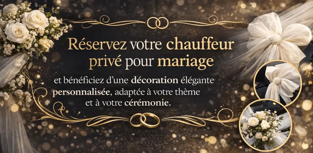 Location de voiture de mariage avec chauffeur privé Paris et Ile-De-France avec decoration