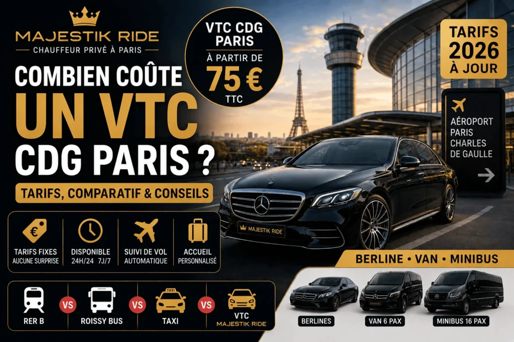 Combien coûte un VTC CDG Paris ? — Tarifs 2026, comparatif et conseils